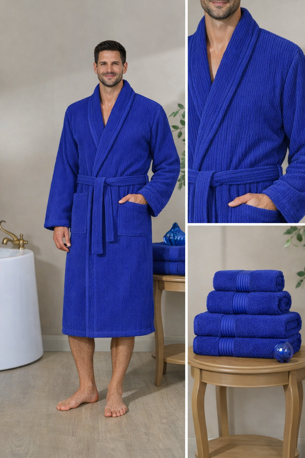 Bademantel Stripes Royal Blue