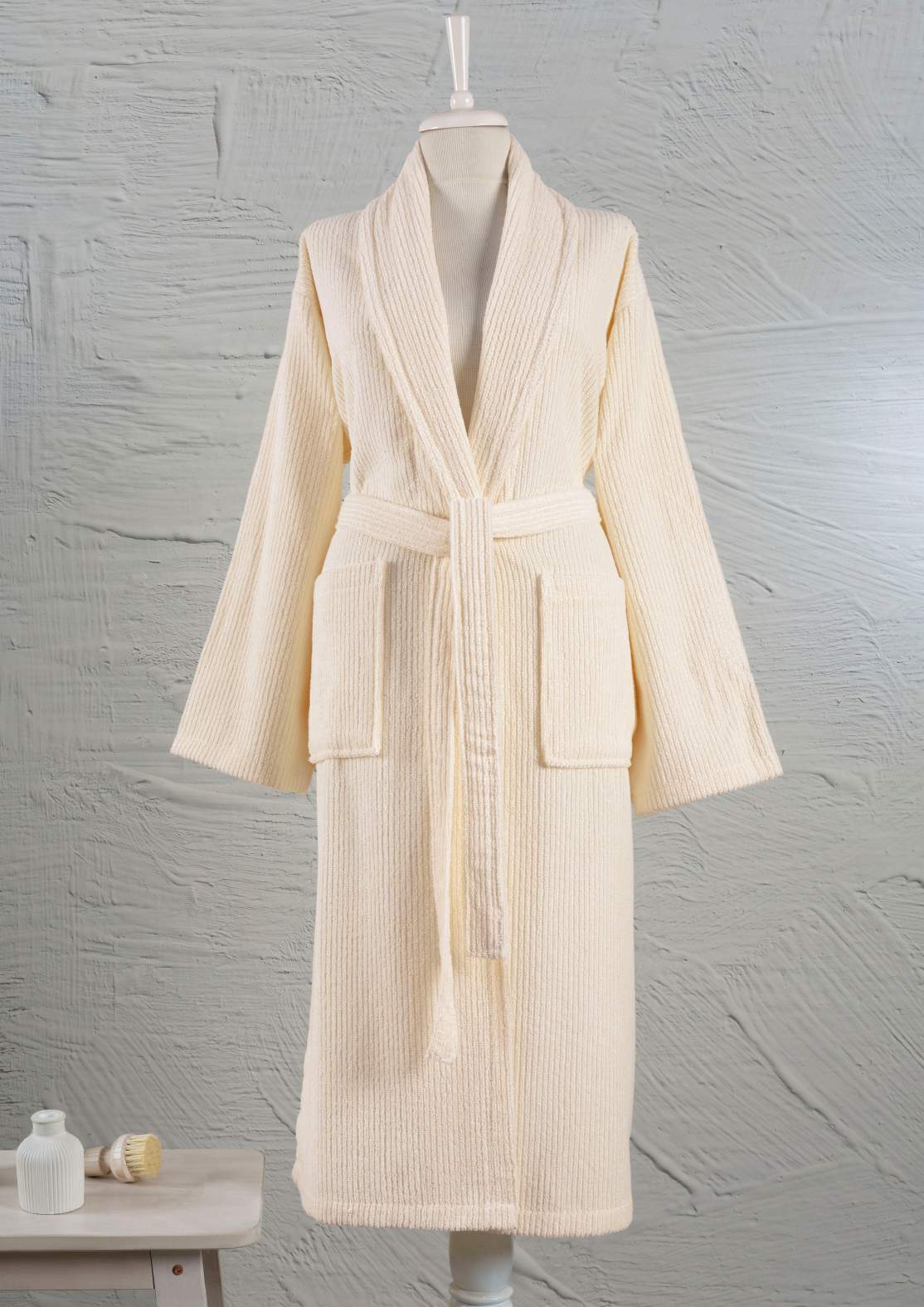 Bademantel Stripes Creme