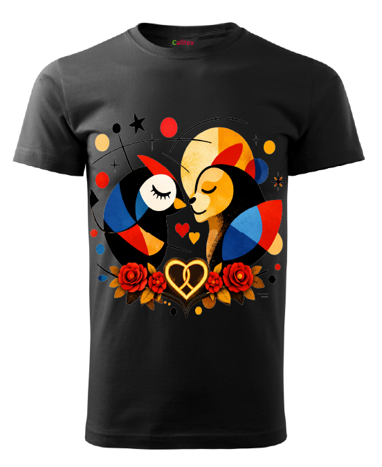 Black printed Birds- Unisex T-Shirts Kurzarm aus Baumwolle