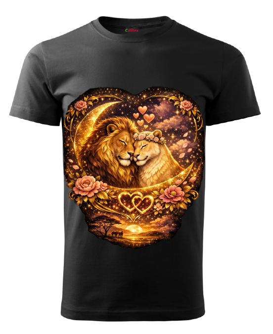 Black printed Lions- Unisex T-Shirts Kurzarm aus Baumwolle