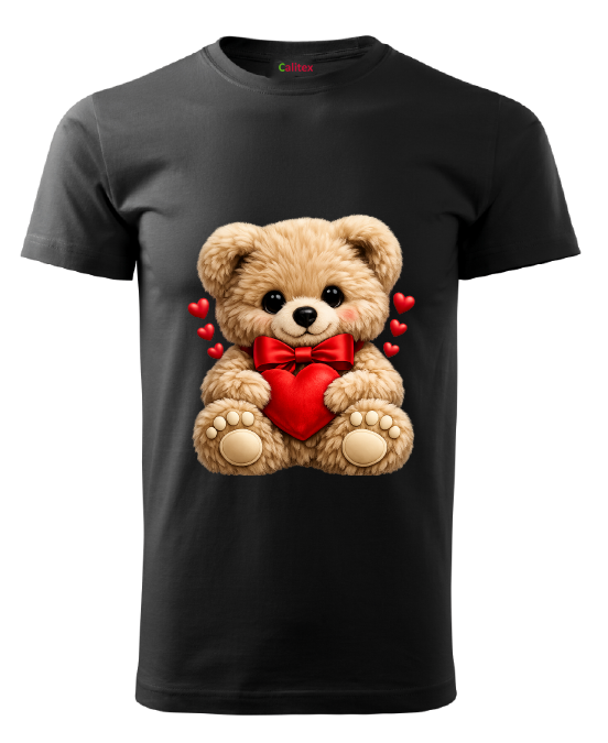 Black printed Teddy- Unisex T-Shirts Kurzarm aus Baumwolle Black Teddy Hearts