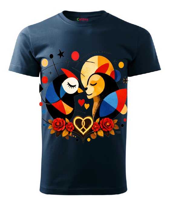 Navy printed Birds- Unisex T-Shirts Kurzarm aus Baumwolle Navy