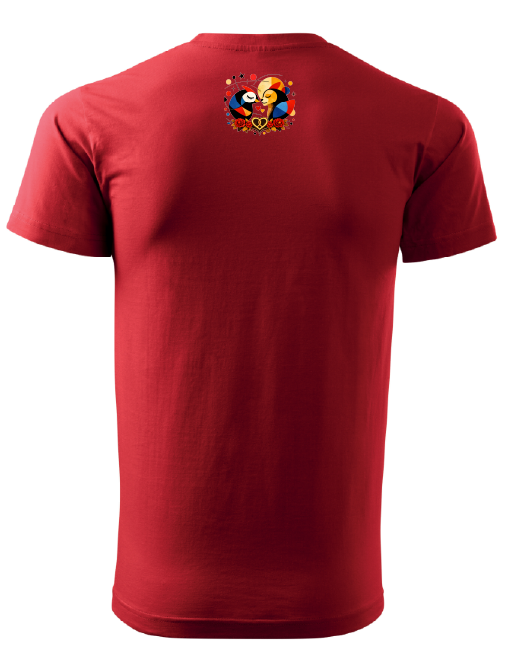 Red printed Birds- Unisex T-Shirts Kurzarm aus Baumwolle Red