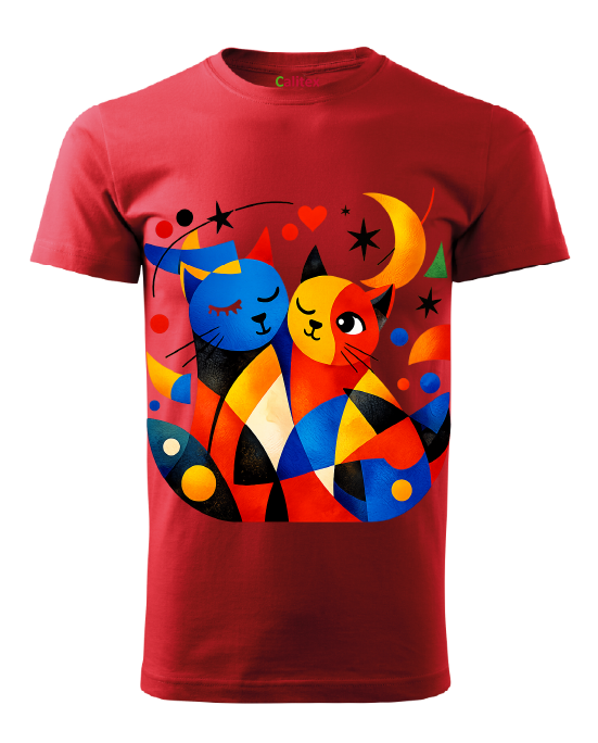 Red printed Cats- Unisex T-Shirts Kurzarm aus Baumwolle Red