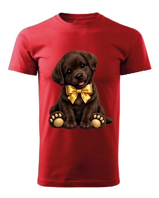 Red printed Puppy- Unisex T-Shirts Kurzarm aus Baumwolle Red Puppy