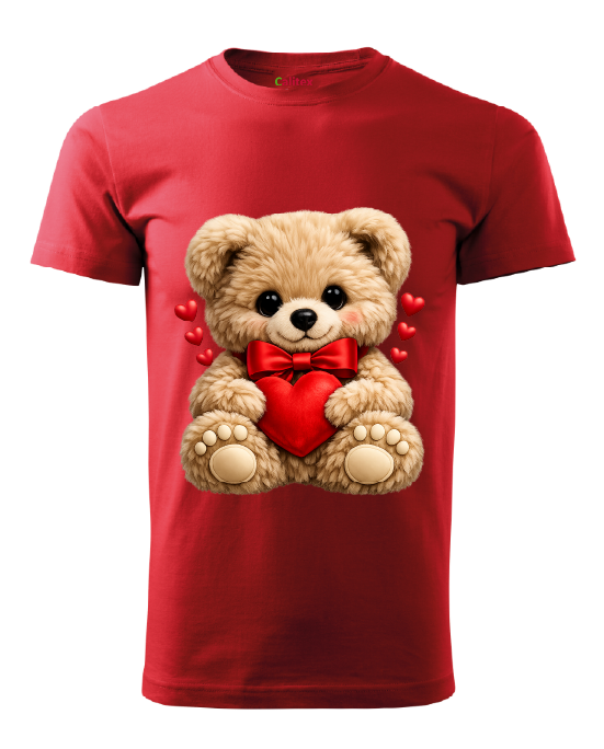 Red printed Teddy- Unisex T-Shirts Kurzarm aus Baumwolle Red Teddy