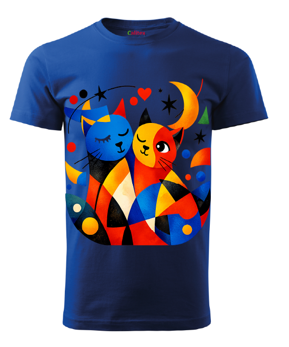 Royal Blue printed Cats- Unisex T-Shirts Kurzarm aus Baumwolle Royal Blue