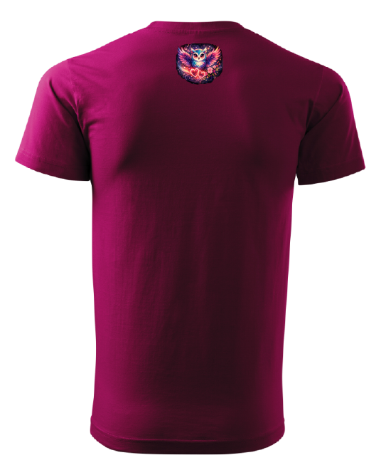 Printed Unisex T-Shirts Kurzarm aus Baumwolle- Fuchsia Red- Eule Motiv