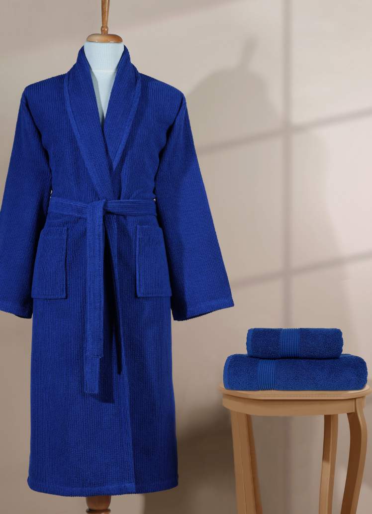 Bademantel Stripes Royal Blue